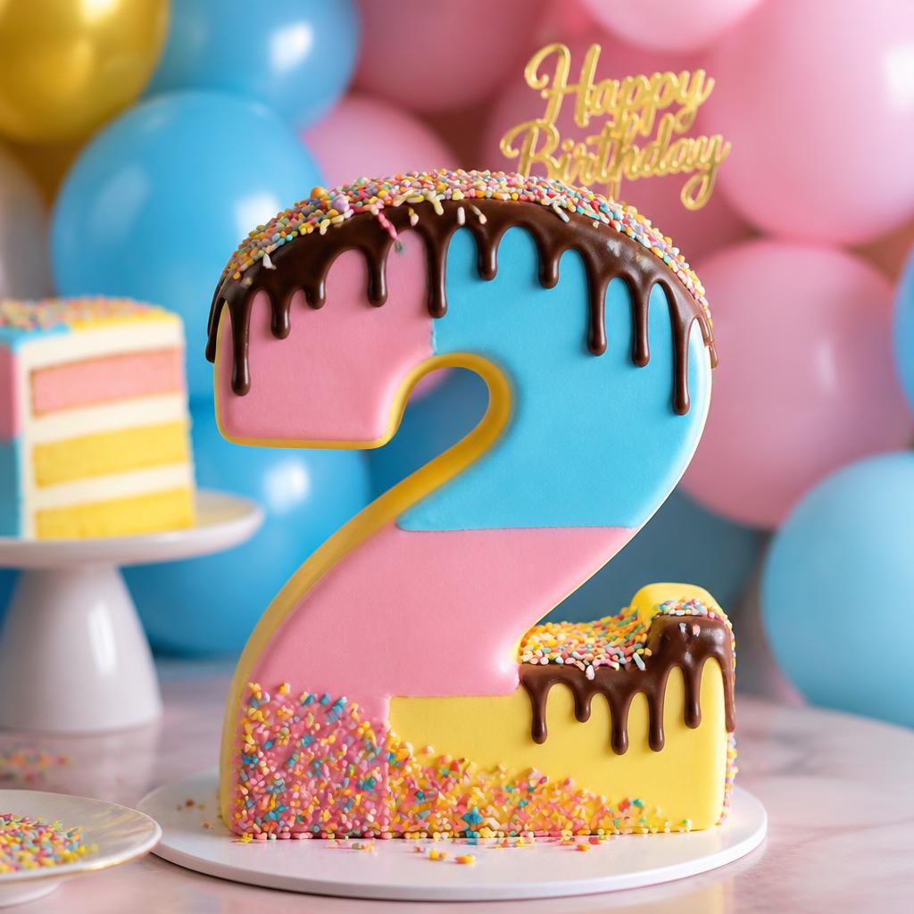 Colourful number-shaped birthday cake with sprinkles